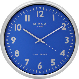 OROLOGIO PARETE D.36 MOVIMENTO SILENZIOSO CROMO SATINATO CASSA PLASTICA BLU MOV.QUAR