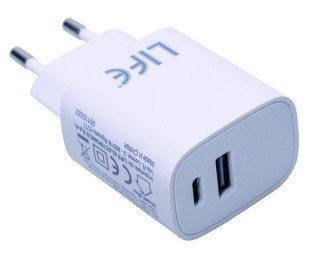 Alimentatore carica veloce 1 porta USB-C  e 1 porta USB-A 20W Tensione uscita USB 5V, 9V, 12V