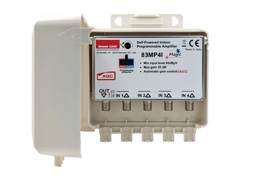 Centralino Programmabile Emme Esse 83MP4I - 4 Ingressi VHF/UHF - 32 Filtri - 115dBμV - Autoalimentato ESM83MP4I