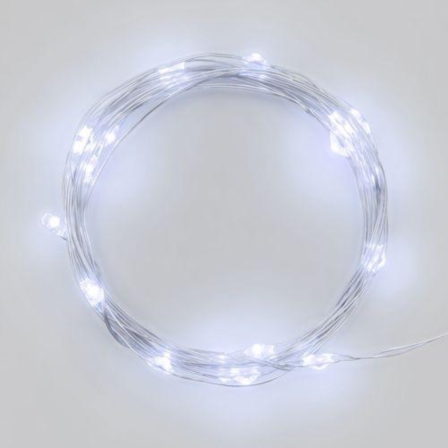 Catena 20 MicroLED a batteria ( 2xCR2032) Bianco Freddo, cavo metel argento 1,90cm KIN65741